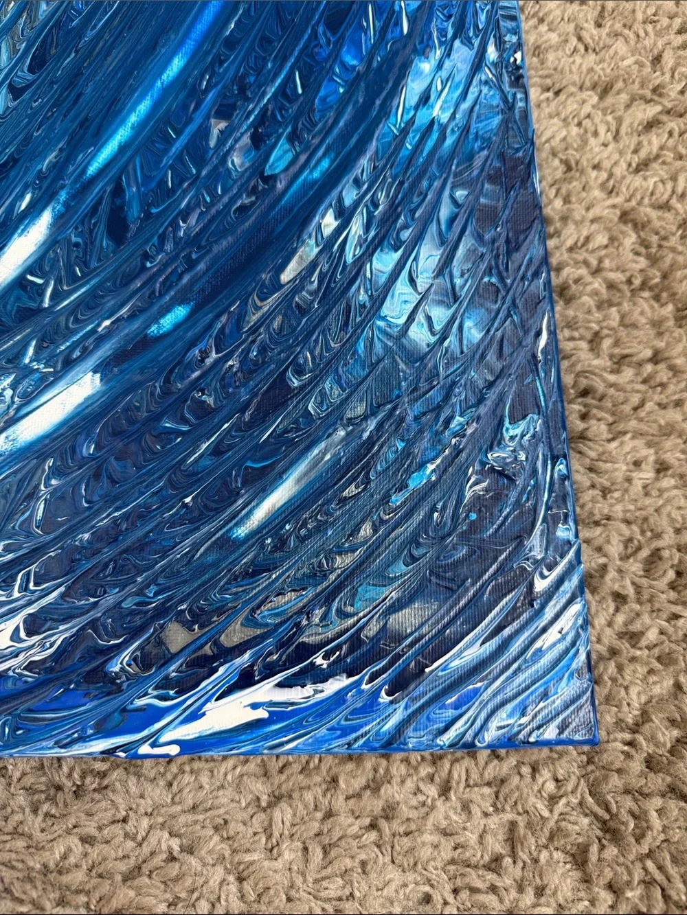Navy White/Silver Accents Abstract Wave Canvas Art Handmade new art piece